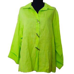 VTG Courtney Washington 100% Linen Button Up Shirt Blouse Toggle Buttons LG USA